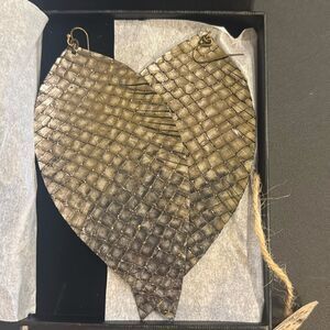 Metallic leather snake earrings, large leaf earrings new in box
